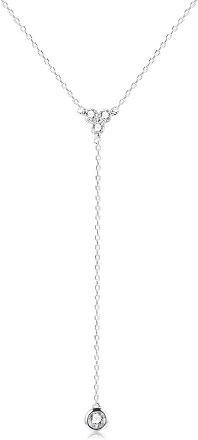 espere Womens Sterling Silver Dainty CZ Lariat Necklace Triple CZ Cluster Y-Shaped Necklace