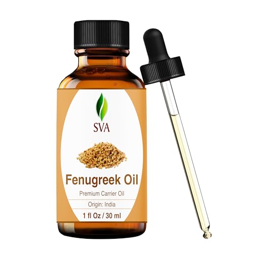 SVA Fenugreek Seed Oil – 1 Fl Oz – 100% Natural Cold Pressed Fenugreek Oil – for Face, Skin Care, Hair Care, Scalp Massage & Body Massage – Carrier Oil with Dropper