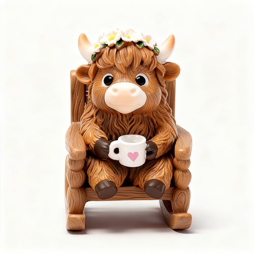 Image of zimiliz Coffee Highland Cow Figurine for Book Shelf Desk Decor, Highland Cows Themed Gifts for Women, Resin Figures for Table Coffee Bar Kitchen Home Decorations Accents (Rest)
