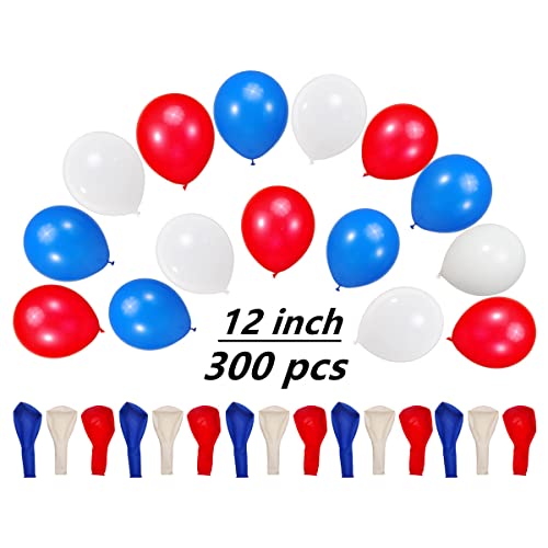 Image of 300 Pack Red White and Blue Balloons 100 of each of the 3 colors 12 inch Red White Blue Party Balloon Bulk for Various Party Events Decorations