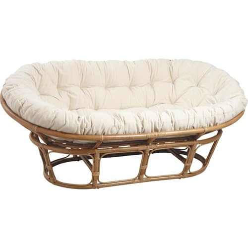 AUBRY GASPARD - Canapé Papasan 2 Places Rotin Verni avec Coussin Coton Écru - 169x100x100 cm - Hauteur Assise 40 cm - Sangles de Maintien Incluses - Confort...