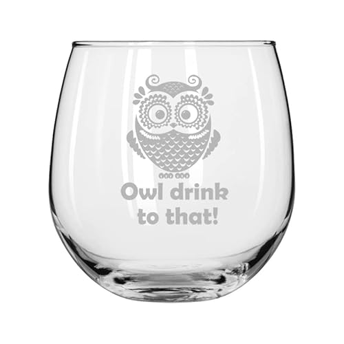 MIP Owl Wine Glass 16 oz Stemless for Red or White Wine