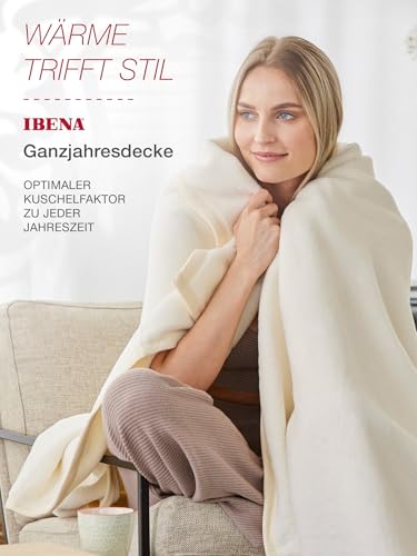 Ibena Porto Decke 150x200 cm – Baumwollmix weich, warm & waschbar, Kuscheldecke weiß einfarbig