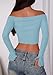 PRETTYGARDEN Fall Tops for Women 2025 Trendy Long Sleeve Crop Mesh Slim Fit Y2K Cute Shirts Going Out Off The Shoulder Top (Light Blue,Large)
