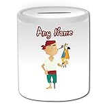 Personalizado regalo – pirata juego de pata con loro caja de dinero (cuento de hadas tema de diseño, color blanco) – cualquier nombre/mensaje en su único – una pata de palo largo John Silver