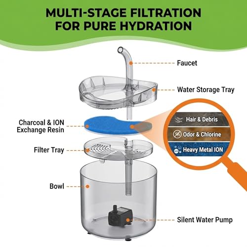 Image of MAK7 Transparent Cat Water Fountain - Automatic Pet Water Dispenser with High-Visibility Tank - Health Hydration System for Cats and Small Dogs - Continuous Fresh Water Flow for Indoor Pets