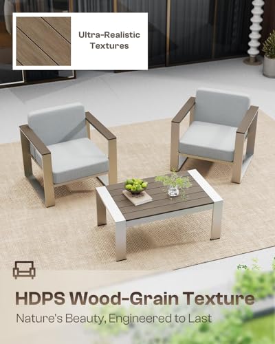 Image of Outdoor Patio Furniture Set, 5 Seats Aluminum Patio Conversation Sets with Ergonomic Seat and Wide Washable Thick Cushions, Modern Outdoor Sectional Furniture for Balcony, Porch