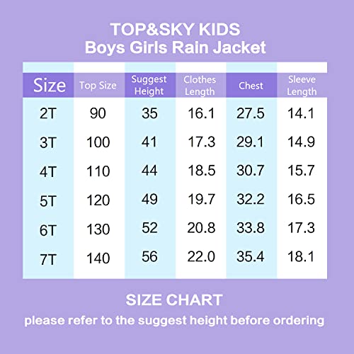 Top&Sky Kids Boys Unicorn Purple Rain Jacket For 4-5 Years Waterproof Coat Lightweight Hooded Mesh Lined Raincoats Windbreakers With Detachable Hood #TOP6