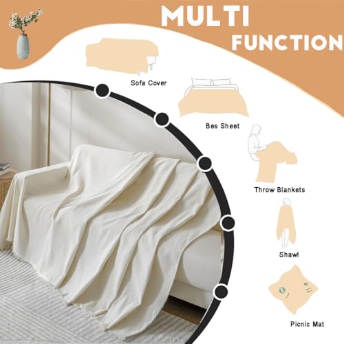 BUSVORES Sofa Überwurfdecke, Chenille Mit Fransen Sofabezug, AntiRutsch Couch Schutz für Haustiere Haare Kinder Hund Katze, Vielseitige Dekorative Sofaüberwurf für Familie(Beige, 230x380 cm)