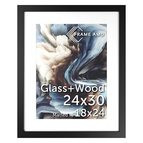 Frame Amo Marco para póster de madera maciza de 24 x 30 pulgadas, frontal de vidrio templado, borde de 1.5 pulgadas de ancho y 1 pulgada de profundidad