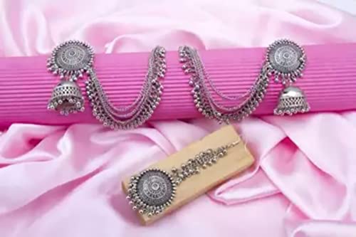 Womens Aadishree Slvr Bahubali & Payal Patta Combo Jewel Set - Image 4