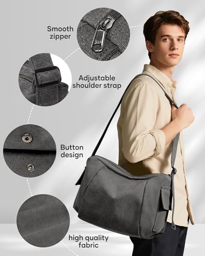 VENATIN Umhängetasche Damen Herren,Verstellbare Crossbody Schultertasche, Messenger Bag,Vintage Canvas Crossbody Bag,Schwarz