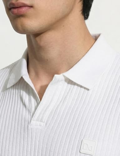 Image of DAMENSCH Men Striped Texture, Cotton-Rich Comfort, Easy Regular fit, Solid Colours Striped Polos