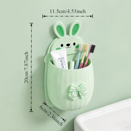Image of Cute Rabbit Wall Mounted Toothbrush Holder | Self Adhesive Bathroom Organizer for Toothbrush, Toothpaste, Comb & Makeup Brushes | Bathroom Accessories for Kids & Home (4 REBIT HODER)
