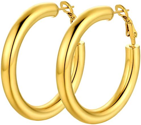 PROSTEEL Women Chic Hoop Earrings, 30/40/60/80 MM, Sturdy Clasp, 316L Stainless Steel/Gold Plated (Send Gift Box)