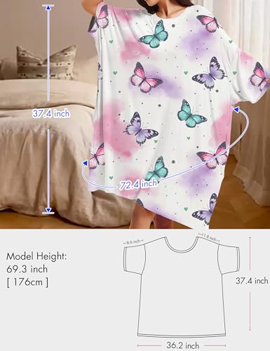 Image of KFUBUO Plus Size Nightgowns for Women Oversized Sleep Tshirts Dress Short Sleeves Sleepwear With Pocket Fit S-5XL