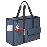 BALEINE Large Utility Tote Bag with Reinforced Bottom, Multi-Pockets and Top Zipper Closure, Perfect for Teachers, Nurses, Travel, Work - Water-Resistant (Medium, Navy)