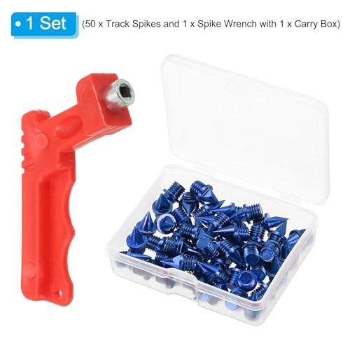 PATIKIL 1/4 Zoll Laufschuh-Spikes, 50er Pack Cross-Country-Spikes Ersatzspikes für Laufschuhe mit Spikeschlüssel für Kunststoffbahn Kurzstreckenlauf Springen Sprint Sport, Blau