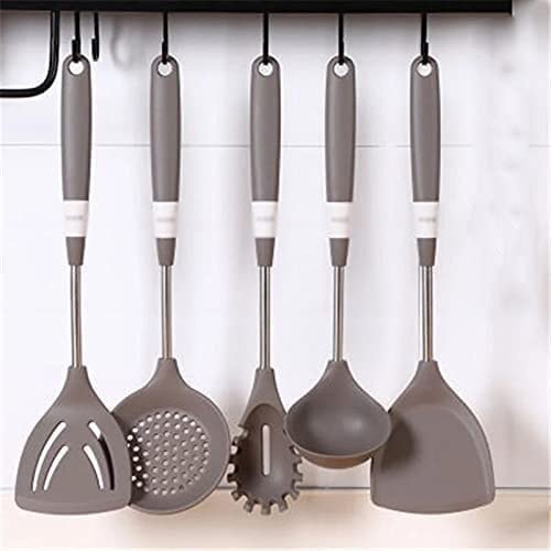Küchenutensilien Set, Küchenhelfer Set, Grau Kochen Geschirr Werkzeug Silikon Utensilien Set Multifunktionsgriff Antihaft-Spachtel Schöpfkelle Schneebesen Schaufel
