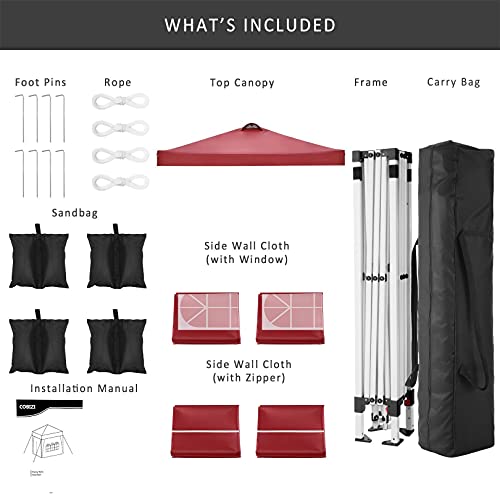 Image of COBIZI 10x20 Pop Up Canopy Tent with Sidewall,Outdoor Canopy,Deep Red