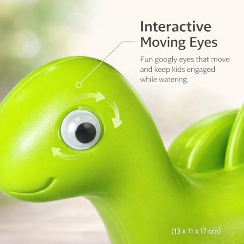 Image of Dinosaur Watering Can for Kids | 1 Litre | Plastic Dinosaur with Moving Eyes | Leak Proof, Lightweight, Easy Grip Watering Can | Kids Return Gifts | 10 Inches (Maali No. 1)