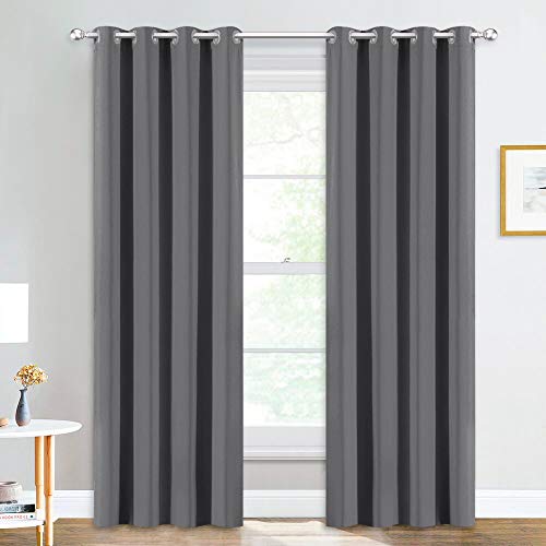 NICETOWN Blackout Curtain Panels for Living Room - (Gray/Grey Color) 52 inches x 84 inches, Pair of Noise Reducing Drapes Thermal Insulated Window Coverings with Grommets