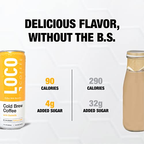Loco Coffee Vanilla Honey Oat Milk Latte Cold Brew Coffee [Vanilla Honey] 11 Ounce Can, Pack Of 12 | Gluten Free And Dairy Free | Low Sugar, Low Calorie Iced Coffee #TOP5
