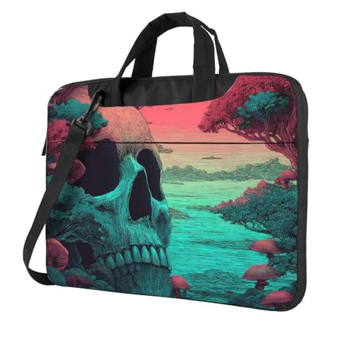 Bolsa para portátil 14 pulgadas impermeable con diseño Skull Tree Mushroom miniatura 1