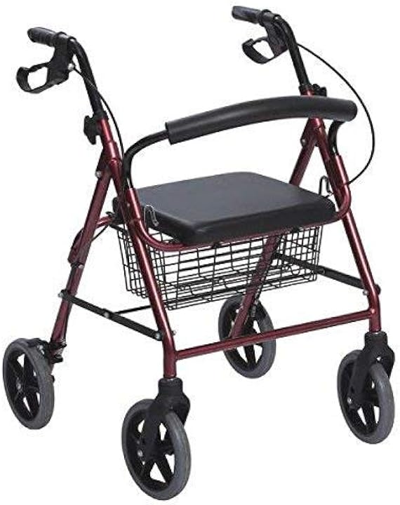 Deambulatore per anziani con 4 ruote sedile e freni rollator in alluminio pieghevole rosso 	anteamed AD0RA851