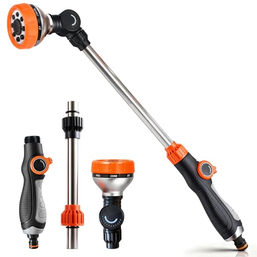 Watering Lance for Garden Hose - 49cm Garden Hose Spray Lance with 8 Adjustable Patterns - 180 Watering Wand for Hanging Baskets - Extended Hosepipe Spray Gun Hosepipe Attachment