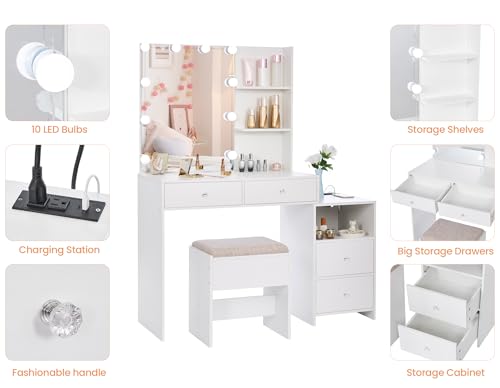 Makeup Vanity Desk with Mirror & LED Lights for Women and Girls