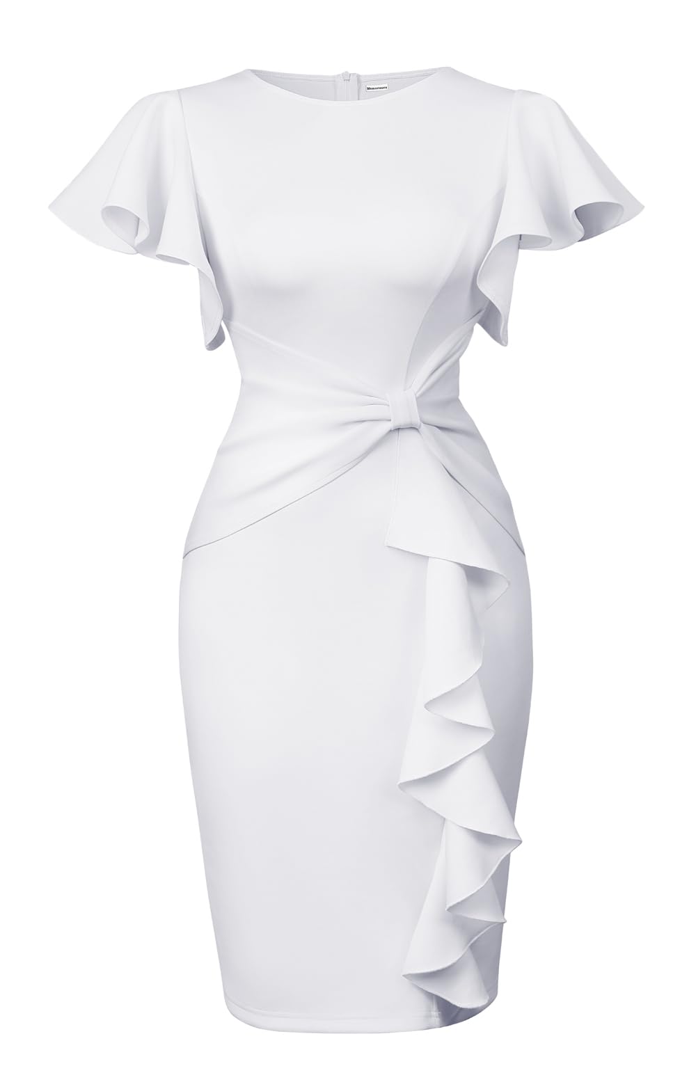 Memoriesea Women's Wear to Work Vintage Ruffle Peplum Cocktail Pencil Knee Midi Dress