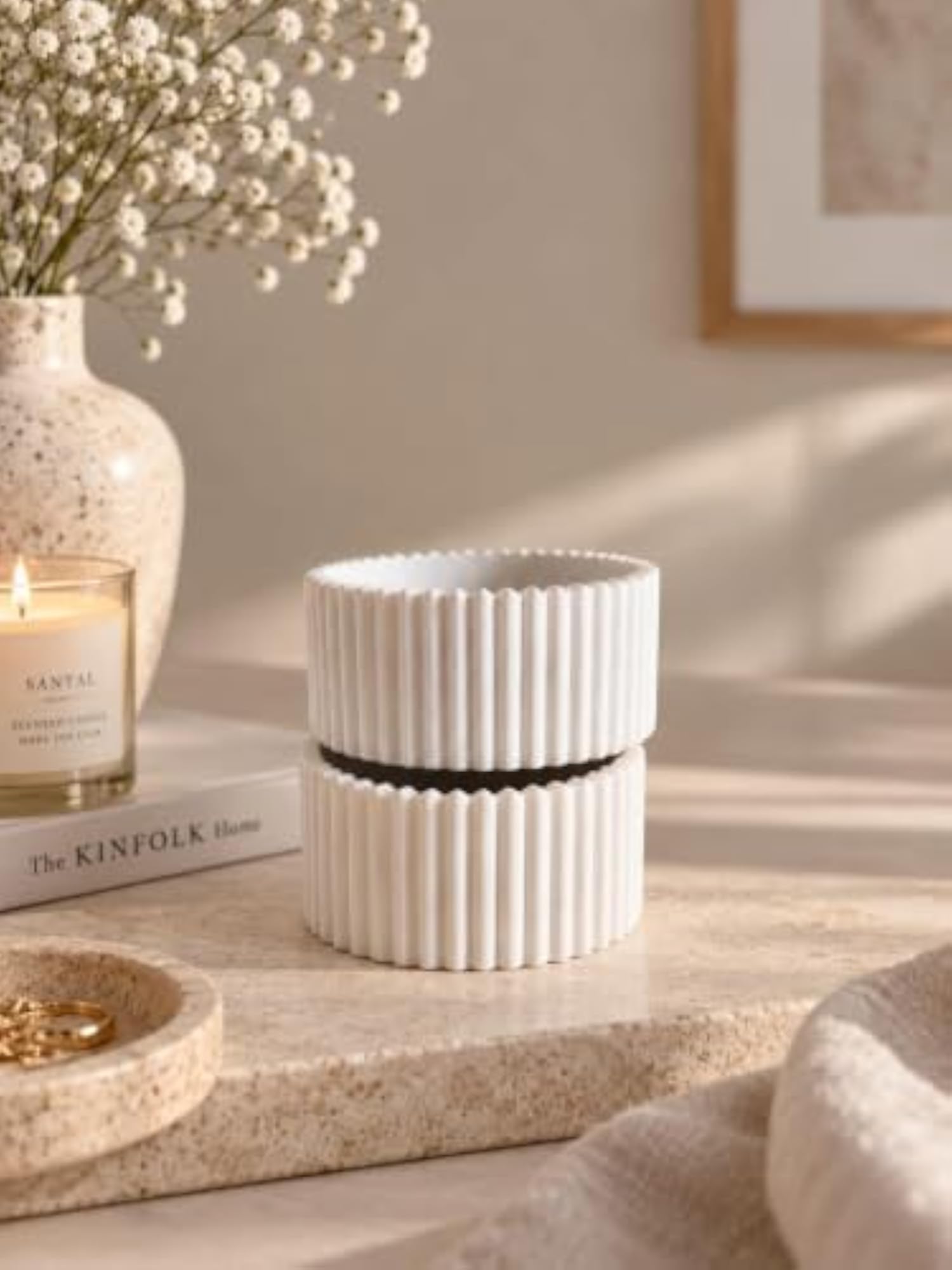 White Ribbed Candle Jar, Round Empty Container for DIY Candle Making