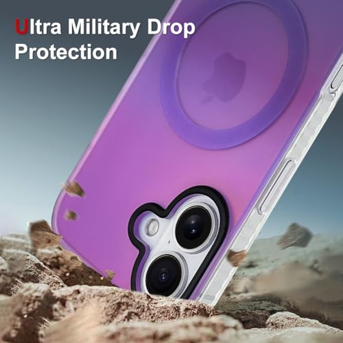 Image of AIGOMARA Magnetic Case for iPhone 17, Compatible with Magsafe, Fluorescent Iridescent Case for Women Girls, Shockproof Translucent Matte Protective Cover 6.3 Inch 2025, Blue Purple