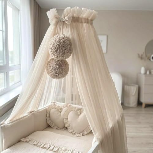 Baby Fancyroom lit pour bébé, berceau, moustiquaire, décoration chambre enfant, tulle qualité supérieure (beige)