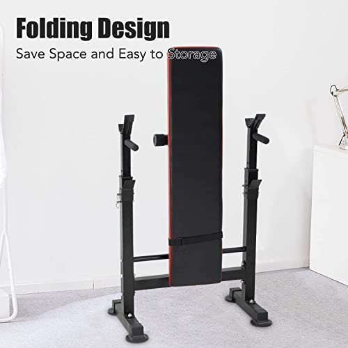 Paylesshere Adjustable Weight Bench With Barbell Rack,Bench Press Folding Multi-Function Workout Bench With Dip Station & Curl Bar, Weight Lifting Bench Strength Training Bench For Home Gym #TOP5