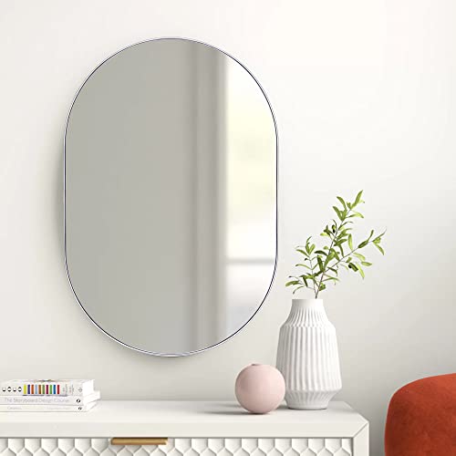 Teebarn Chrome Oval Bathroom Vanity Mirror Pill Shaped Capsule Wall Mounted Mirror With Metal Frame Hangs Vertical & Horizontal 20X30 #TOP2