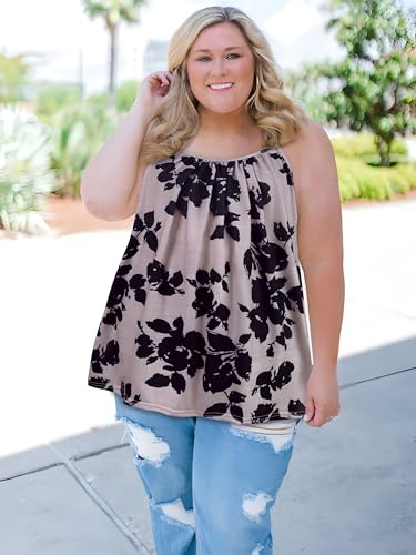 Plus Size Tank Tops for Women Boho Floral Loose Cami Spaghetti Strap Tunic Blouses2