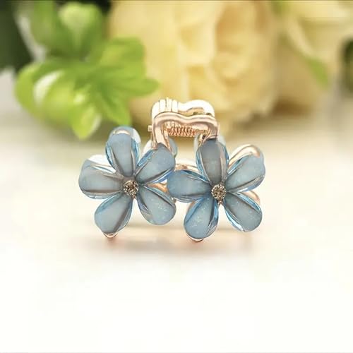 Image of PACTIV 5Pcs Elegant Crystal Flower Hair Claw - Medium Size, Alloy Flower Clip For Women & Girls, Cute & Stylish Side Hair Accessory, Multicolor