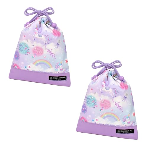 COLORFUL CANDY STYLE 巾着 中 マチ無し給食袋(ネームタグ付き) ユニコーンファンタジー 2枚セット 女の子 かわいい 子供用 巾着袋 中 小学校 給食 袋 小学生 入学 道具袋 巾着 マチ 幼稚園 かわいい N7016602