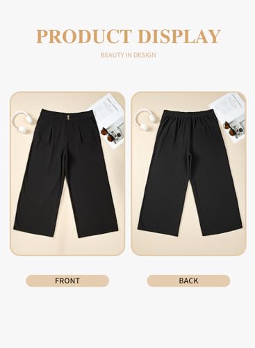 Eytino Plus Size Wide Leg Pants for Women Elastic High Waisted Waffle Knit Dress Pants Casual Trousers with Pockets(1X-5X)4