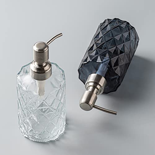 Easy Tang Glass Hand Soap Dispenser For Bathroom Kitchen 12 Oz Crystal Design With Silver Pump Refillable Liquid Soap Dispenser (Clear) #TOP3