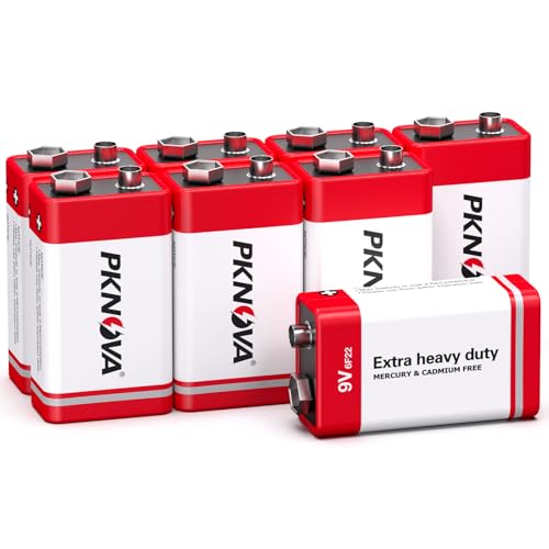 Image of PKNOVA 9V Batteries Carbon 9 Volt Battery for Smoke Detector 6F22 Square Battery, Long-Lasting, 8 Pack