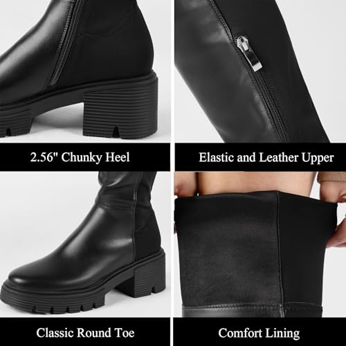 ErikenUrben Women Black Thigh High Boots Suede Over The Knee High Boots Platform Chunky Heel Stretch Boots Zip2