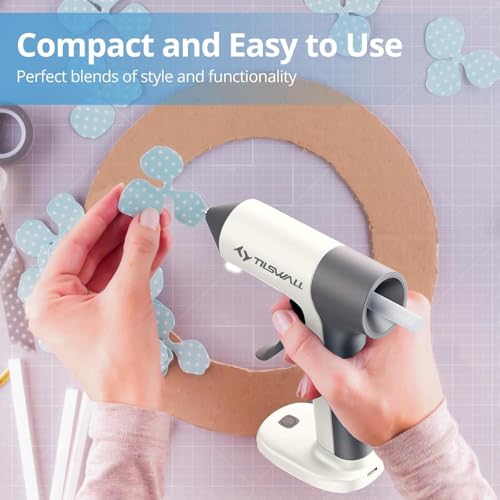 Image of Tilswall Cordless Glue Gun, 4V Fast Preheating Hot Glue Gun with 20pcs Premius Glue Sticks(20x140mm), 2000mAh Type-c Rechargeable, Suitable for DIY Craft, Home Repaire - White