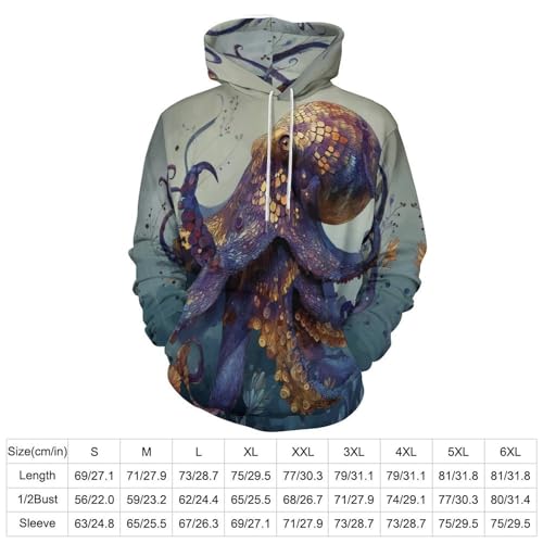 Sweat à capuche homme pieuvre aquarelle pull style fantastique original