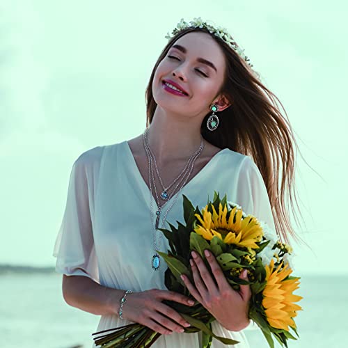 Florideco Bohemian Turquoise Jewelry for Women Men Western Turquoise Set Western Adjustable Belt Rings and Necklace Vintage Turquoise Drop Earrings Bracelet Western Boho Turquoise Jewelry for Women4