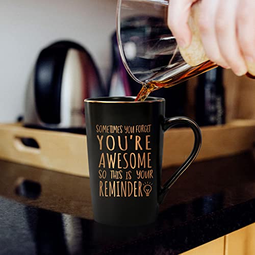 Joymaking Marble Textured Ceramic Coffee Mug, 14 Oz, Includes Gold Color Spoon and Lid, Gift Box, Elegant, Inspirational - Image 2