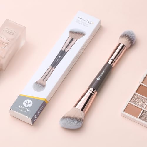 KINGMAS Foundation Makeup Brush, Double Ended Bronzer Brush Angled & Round Contour Brushes for Beauty Blending Liquid Powder, Concealer Cream Cosmetics Blush (Brown) 1 ounce