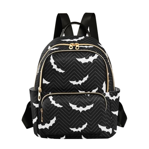 Image of Women Fashion Backpack Purse Halloween Bat Gothic Rucksack, S | Casual Lightweight Quilted Daypack Ladies Bag for College Travel Work